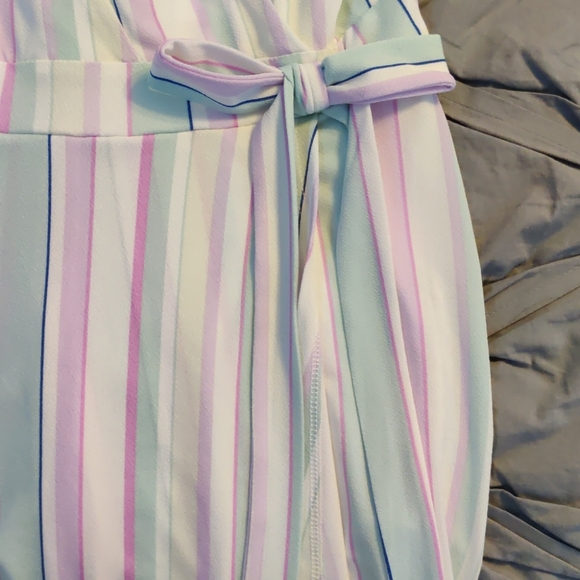 Pastel Wrap Front Striped Romper - Picture 6 of 7